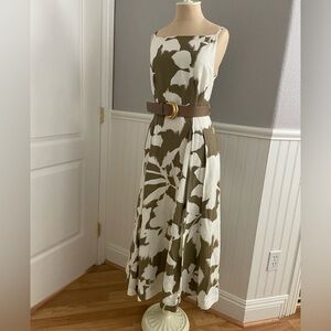 Donna Karan Women's Floral Linen Blend Boat-Neck Midi Dress